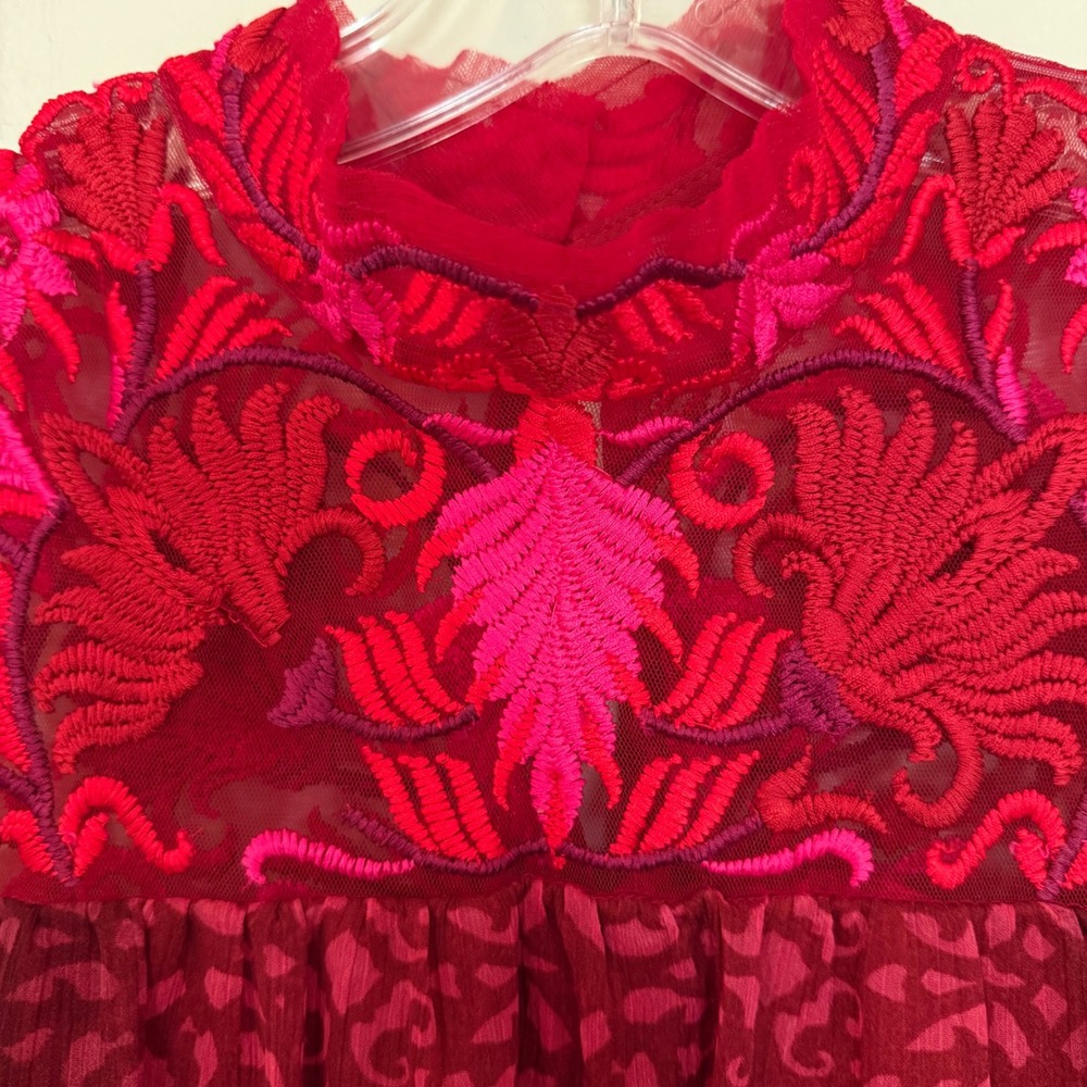 Anthropologie Niki Mahajan Amara Swing Dress Women's 0 Burgundy Red Party Boho View 4